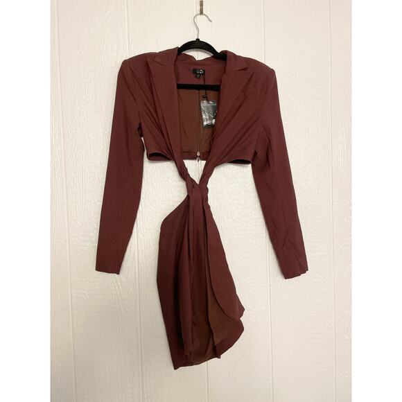 NBD Sibil Chocolate Brown Blazer Twist Cut-Out Dress NWT Size US XS - Picture 5 of 8